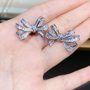 Exquisite S925 sterling silver bow earrings with micro-paved sparkling cubic zirconia