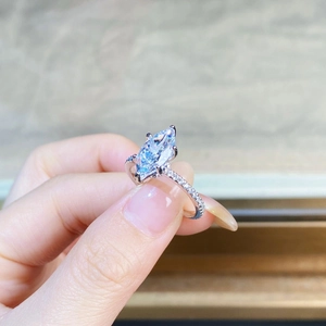 Elegant S925 sterling silver marquise cut diamond ring with pavé stones on a slender band