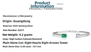 Detail view of 925 silver emerald cuff with 9.2g weight and 5x7mm stone specs