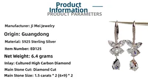 Macro detail of 925 sterling silver butterfly earrings with 1.5ct teardrop cubic zirconia