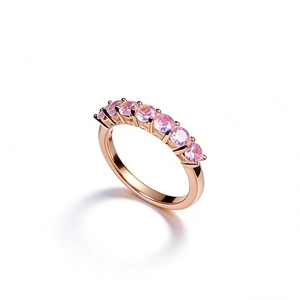 S925 sterling silver eternity ring with seven pink round-cut zircons in rose gold finish