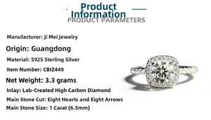 Details zum 1ct Karbon-Diamantring aus S925 Sterlingsilber mit Spezifikationen