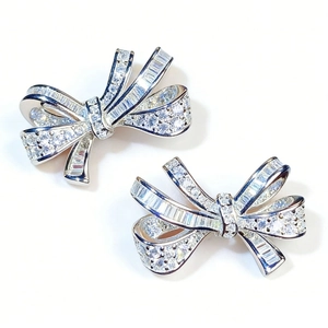Exquisite S925 sterling silver bow earrings with sparkling full cubic zirconia setting