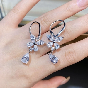 Elegant 925 silver butterfly drop earrings with marquise and pear cut cubic zirconia