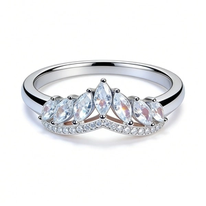925 silver crown ring with marquise cut stones and sparkling wheat ear design