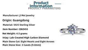 Detail of 3 carat high carbon diamond in a classic six-prong 925 silver setting