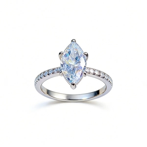 Elegant S925 sterling silver ring featuring a marquise-cut center stone and paved band