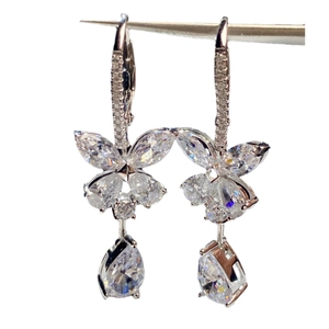 Silver butterfly drop earrings with marquise cut crystals and pear shaped stones