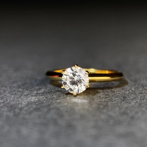Classic six-prong 18K yellow gold plated S925 sterling silver ring with brilliant moissanite