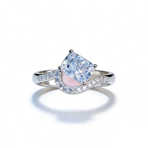 S925 sterling silver ring with 2-carat square blue stone and pavé diamond details