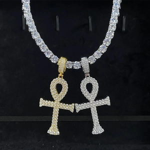 Luxueux Pendentif Croix Ankh Argent Sterling 925 Hip Hop Moissanite Pavé Bijoux Iced Out pour Homme Femme Religieux