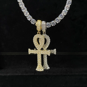 Pendentifs croix Ankh en argent 925 avec pierres Moissanite sur chaîne tennis