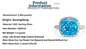 Macro detail of a 5 carat radiant cut aquamarine zircon ring in S925 sterling silver