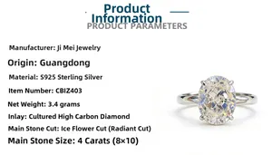 Paramètres de la bague en argent S925 avec pierre de 4 carats taille fleur de glace