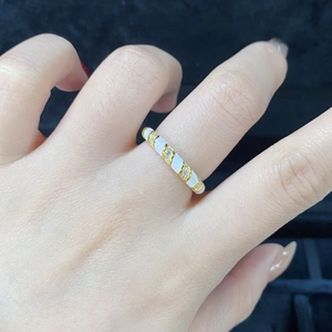 Minimalist S925 sterling silver ring with white enamel and sparkling pave set zircons