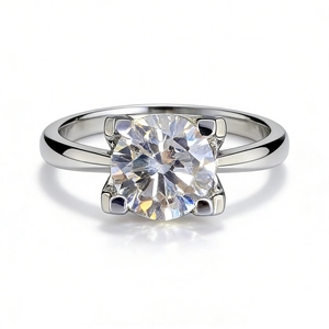 Classic 2ct round cut moissanite four-prong solitaire ring in polished S925 sterling silver