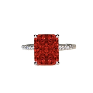 Bague en argent sterling 925 avec rubis taille radiant et pavage de diamants