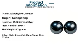 Technical specifications for 12mm black Tahitian shell pearl studs in S925 sterling silver