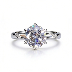 Bague classique en argent S925 avec moissanite de 2 carats, sertie à six griffes et diamants