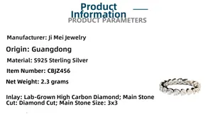 Detailed specs of S925 sterling silver heart-shaped band ring with 3x3 carbon diamonds