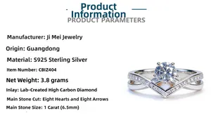 Detailed S925 sterling silver V-shape ring specifications with 1ct moissanite gemstone