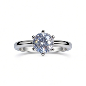 Classic six-prong 925 sterling silver solitaire ring with round brilliant cut moissanite