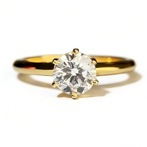 Classic six-prong 18K gold plated S925 silver ring featuring 1ct round moissanite