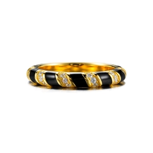 S925 silver gold-plated ring with black enamel spiral pattern and zircon inlay