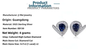 Macro de boucles d'oreilles poire bleues 5x7mm en argent S925 avec diamants de synthèse