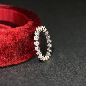 Sparkling S925 sterling silver heart eternity ring with full cubic zirconia stones