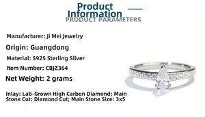 Close-up of S925 sterling silver ring with 3x5mm pear-shaped lab-grown diamond detail