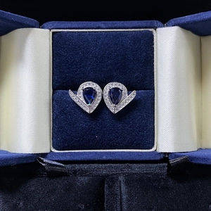 Boucles d'Oreilles Clous en Argent Sterling S925 Gemme Bleue Collier Pendentif Forme en V Strass Bijoux Élégants pour Femmes