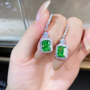 925 Silver Radiant Cut Rectangle Gemstone Stud Earrings For Women Rhinestone Halo White Gold Plated Jewelry High-end Earrings