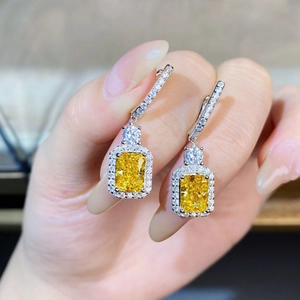 925 Sterling Silver Radiant Cut Rectangle Rhinestone Stud Earrings Elegant Geometric Halo Jewelry For Women Wedding