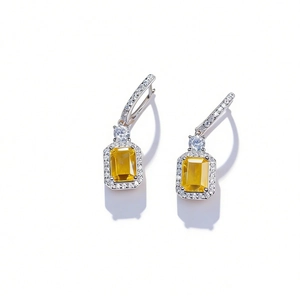 Luxurious S925 sterling silver earrings with 2-carat yellow diamond in ice flower cut
