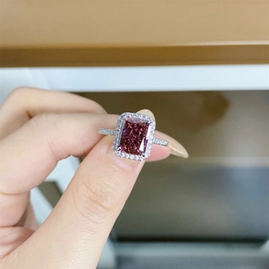 Bague en Argent Sterling 925 Rouge Rose Avec Strass pour Femme Taille Radiant 3 Carats Halo Bague de Fiançailles Bijoux de Mode