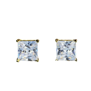 Classic 925 sterling silver princess cut moissanite stud earrings in gold 4-prong setting