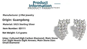 Detailed view of S925 sterling silver wing earrings with inlaid carbon diamonds