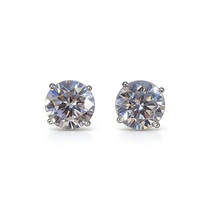 Classic 2ct round cut Moissanite stud earrings in S925 sterling silver four-claw setting