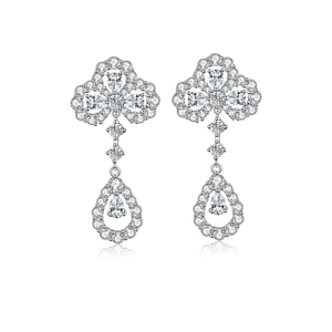 925 Sterling Silver Clover Drop Earrings For Women Elegant Rhinestone Inlaid Tassel Dangle Earrings Luxurious Party Wedding Jewelry Gift