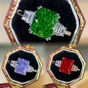 Luxury 925 Sterling Silver Radiant Cut Rhinestone Ring For Women Classic Four Claw Gemstone Fashion Jewelry For Wedding And Party