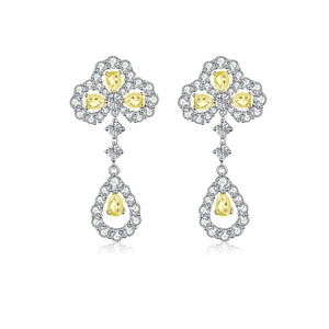 Luxurious S925 sterling silver drop earrings with yellow pear-cut stones and tassels