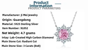 Macro shot of S925 silver sunflower necklace with 3-carat radiant cut pink diamond