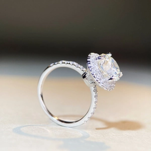 925 silver 1.5-5ct moissanite ring with halo setting and pave band in PT950 plating