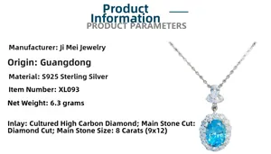 Détail du pendentif ovale aigue-marine 8ct en argent S925 avec entourage de diamants