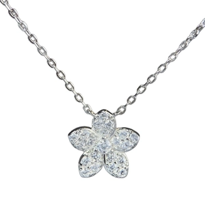S925 sterling silver necklace featuring five-petal flower pendant with white zircons