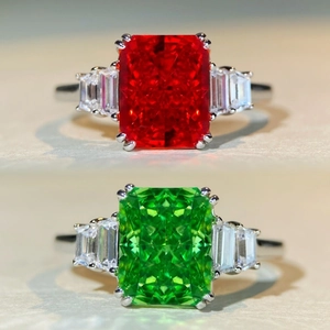 925 Sterling Silver Radiant Cut Zirconia Ring Elegant Rectangular Three Stone Statement Ring For Women Jewelry Gift