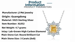 Détail du collier tournesol en argent S925 avec pierre jaune 3 carats de taille radiant