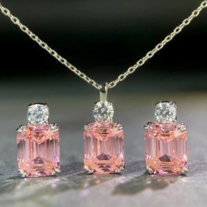 925 Sterling Silver Emerald Cut Rhinestone Pendant Necklace Or Stud Earrings Geometric Shiny Jewelry For Women Elegant Fashion Accessory