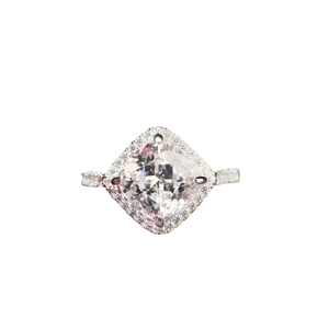 Bague de luxe en argent 925 avec diamant halo carré à la taille coussin éclatante
